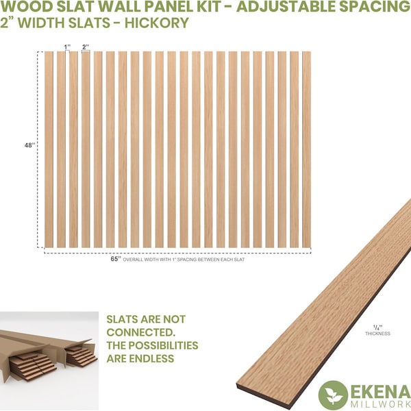 48H X 1/4T Adjustable Wood Slat Wall Panel Kit W/ 2W Slats, Hickory Contains 22 Slats